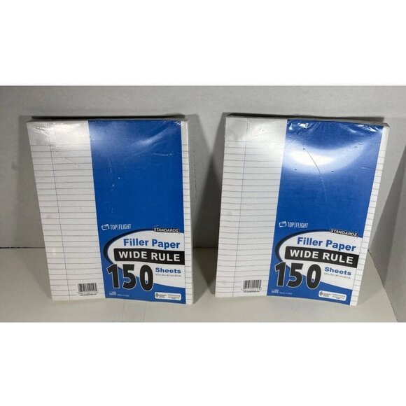 10 Packs Top Flight Standards Filler Paper Wide Rule 150 Sheets 10.5 in X 8 in - Picture 1 of 4